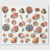 秋の感謝祭の食事、食べ物 ラッピングペーパー (フラット)