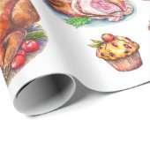 秋の感謝祭の食事、食べ物 ラッピングペーパー (ロールコーナー)