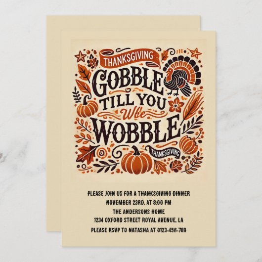 秋の感謝祭を振り回すまでゴブル 招待状 (正面/裏面)