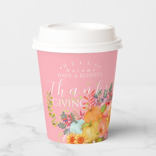秋の感謝祭ピンク紙カップ 紙コップ (正面)