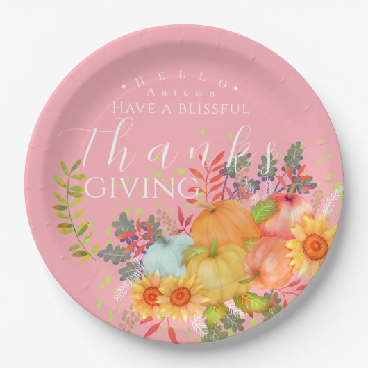 秋の感謝祭ピンク ペーパープレート (正面)