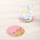 秋の感謝祭ピンク ラウンドペーパーコースター (インサイチュ)