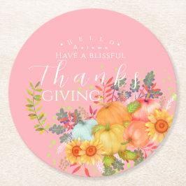 秋の感謝祭ピンク ラウンドペーパーコースター