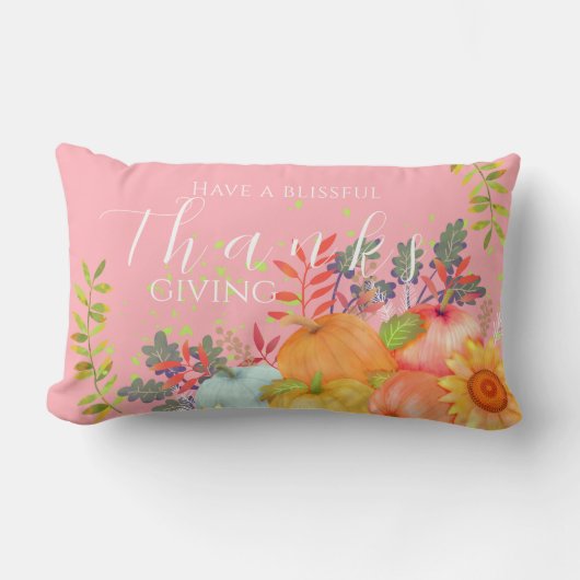 秋の感謝祭ピンク ランバークッション (正面)
