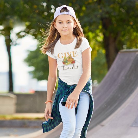 秋の感謝祭与え感謝していタイポグラフィ Tシャツ