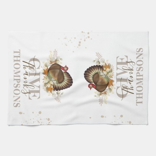 秋の感謝祭与え感謝していパーソナライズされた祭 キッチンタオル (横)