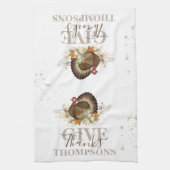 秋の感謝祭与え感謝していパーソナライズされた祭 キッチンタオル (縦)