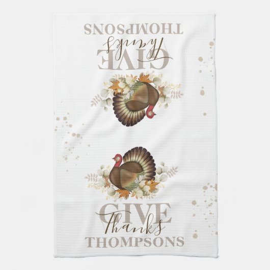 秋の感謝祭与え感謝していパーソナライズされた祭 キッチンタオル (縦)