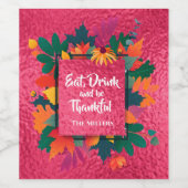 秋の感謝祭 ひまわりと紅葉 ワインラベル (シングルラベル)