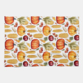 秋の感謝祭 パンプキン コーン 食料品 キッチンタオル (横)