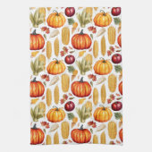 秋の感謝祭 パンプキン コーン 食料品 キッチンタオル (縦)