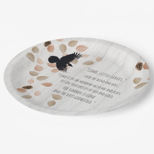 秋の懐かしい詩の風の葉強いカラス飛行 ペーパープレート (アングル)