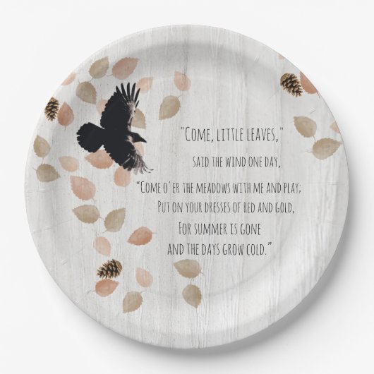 秋の懐かしい詩の風の葉強いカラス飛行 ペーパープレート (正面)