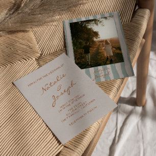 秋の手の書Pinstripesの写真結婚の数 招待状
