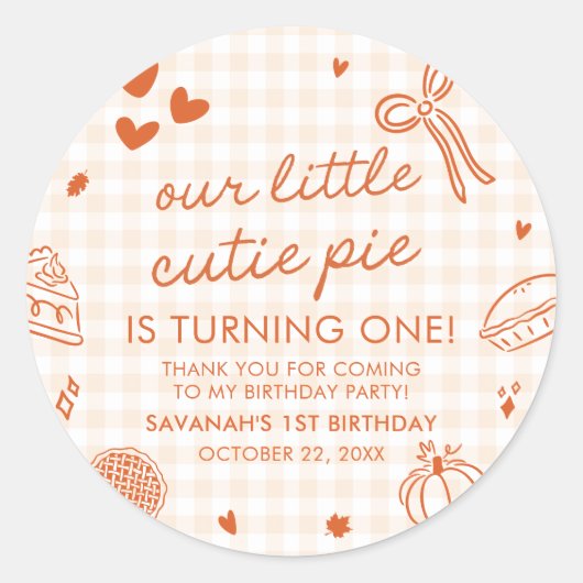 秋の手描き かわいい小さなパン1歳の誕生日 ラウンドシール (正面)