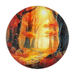 秋の抱擁：炎の森の道 カッティングボード