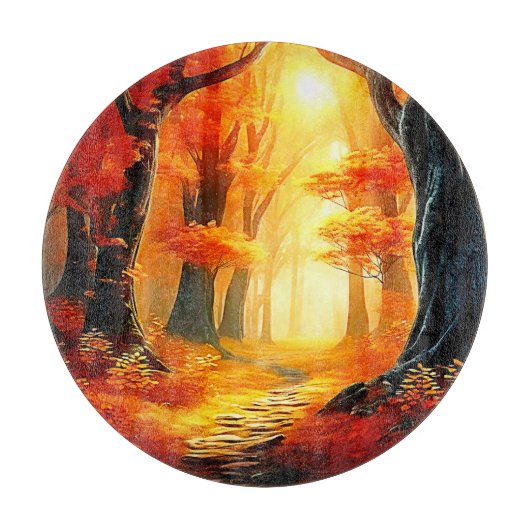 秋の抱擁：炎の森の道 カッティングボード (正面)