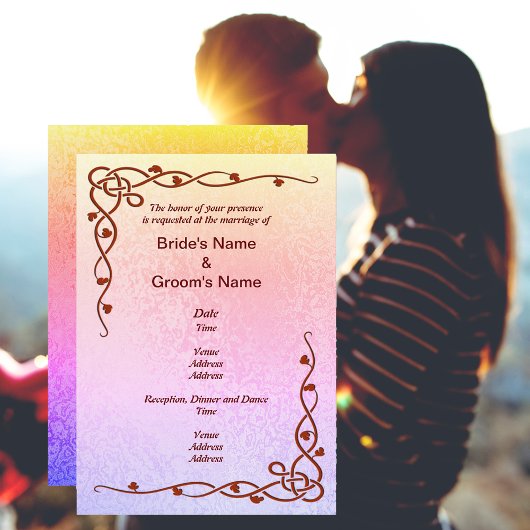 秋の抽象芸術きらめくカラーズピンクパープル結婚ズ 招待状