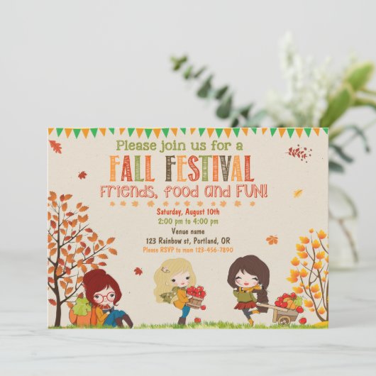 秋の招待秋フェスティバルパーティー招待状女の子 招待状 (スタンド正面)