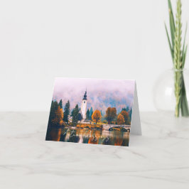秋の教会と橋とカスタム文字 カード
