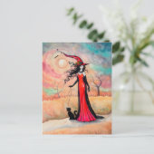 秋の散歩ハロウィーンの魔女と黒猫アート ポストカード (スタンド正面)