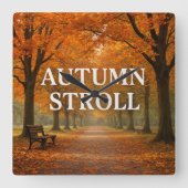 秋の散歩 スクエア壁時計 (正面)