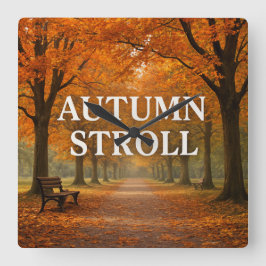 秋の散歩 スクエア壁時計