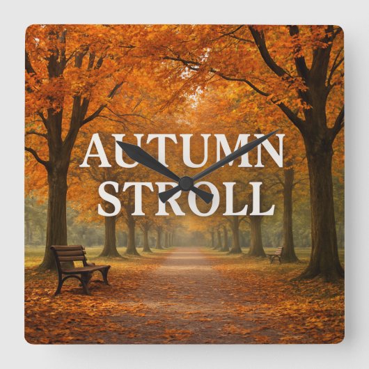 秋の散歩 スクエア壁時計 (正面)
