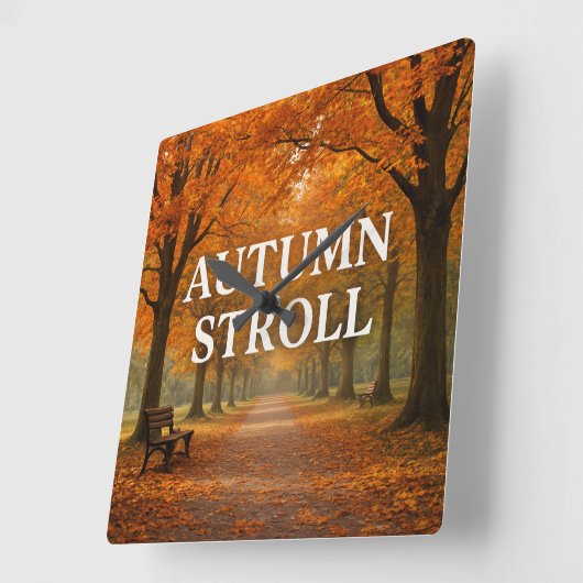 秋の散歩 スクエア壁時計 (傾斜)