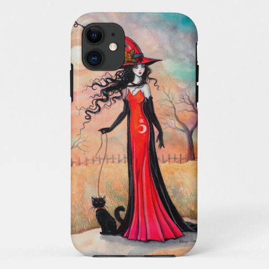 秋の散歩 ハロウィン 魔女 黒猫 アート Case-Mate iPhoneケース (裏面)