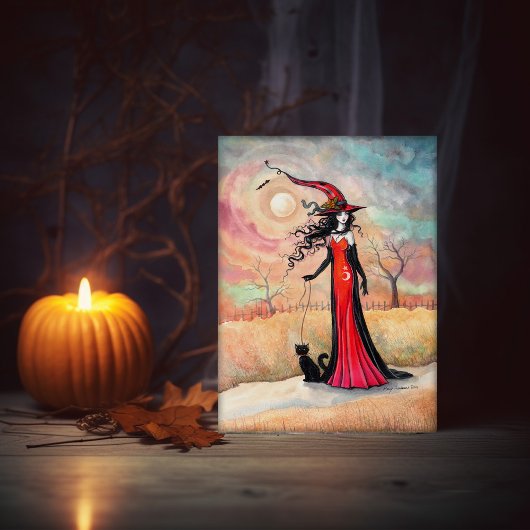 秋の散歩 魔女猫 ハロウィン アート カード