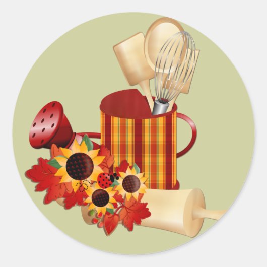 秋の料理用具 ラウンドシール (正面)
