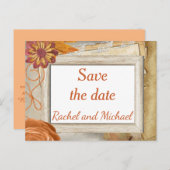 秋の日付を保結婚存 案内ポストカード (正面/裏面)