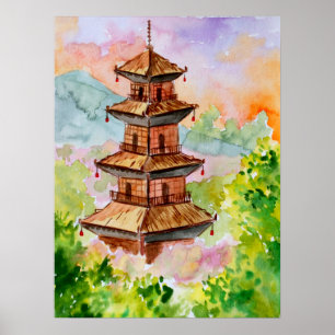 秋の日本のお寺 ポスター