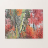 秋の日本のモダン庭の水彩 ジグソーパズル (横)