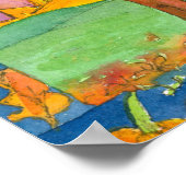 秋の日没の木の水彩風景絵画ズ ポスター (角)