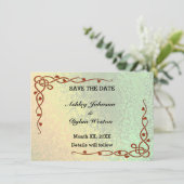 秋の日除け緑の黄色の日付カードを保存 招待状 (スタンド正面)