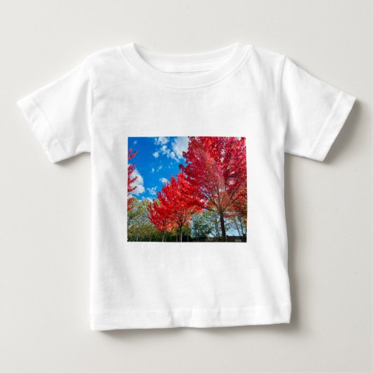 秋の明るい離れ赤い木 ベビーTシャツ (正面)