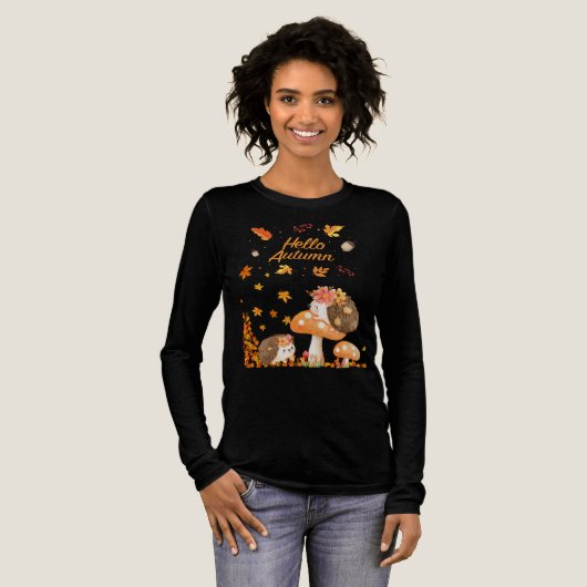 秋の景色にハリネズミ トライブレンドTシャツ (正面全体)