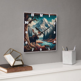 秋の景色を楽しめるムースバイマウンテンストリーム スクエア壁時計