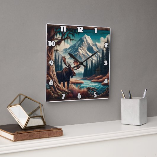 秋の景色を楽しめるムースバイマウンテンストリーム スクエア壁時計 (オフィス)