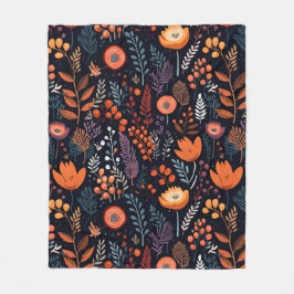 秋の暖かいオレンジ色の花離れ類果実ブラック フリースブランケット