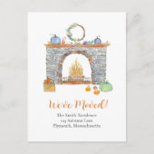 秋の暖炉、かぼちゃ、かぼちゃのスパイスムービング 案内ポストカード (正面)