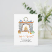 秋の暖炉、かぼちゃ、かぼちゃのスパイスムービング 案内ポストカード (スタンド正面)