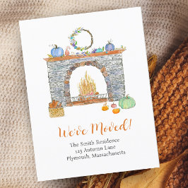 秋の暖炉、かぼちゃ、かぼちゃのスパイスムービング 案内ポストカード