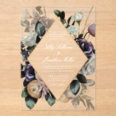 秋の暗いムーディーズフローラフレームパープル結婚ズ アクリル招待状 (正面)