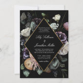 秋の暗いムーディーズフローラフレームパープル結婚ズ 招待状 (正面)