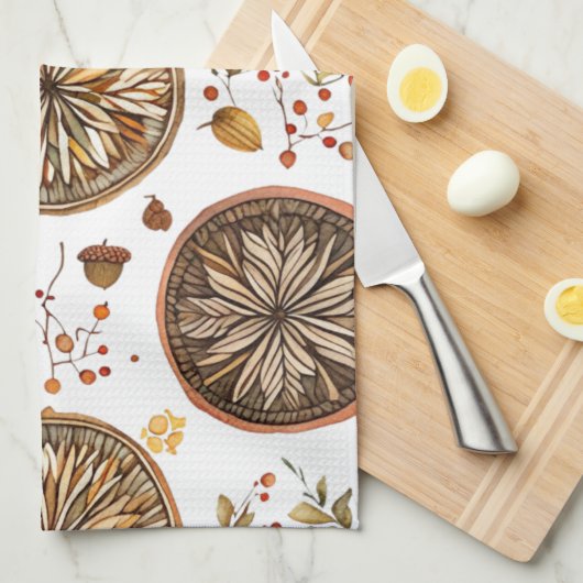 秋の曼荼羅模様 キッチンタオル (四つ折り)