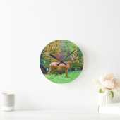 秋の朝のシカ ラウンド壁時計 (ホーム)