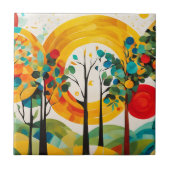 秋の朝のパレット、水彩抽象芸術林 タイル (正面)